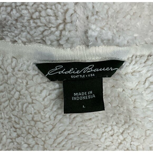 Eddie Bauer Jacket Women Large  White Full Zip Long Sleeve Hooded Sherpa Lined - Picture 11 of 11